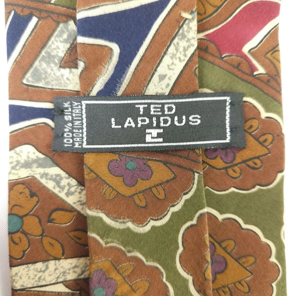 Ted Lapidus Men's Silk Medallion Tie Made in Italy‎ Olive Burgundy